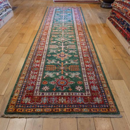 Hand-Knotted Kazak Runner From Afghanistan
