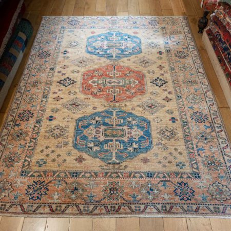 Hand-Knotted Kazak Rug From Afghanistan