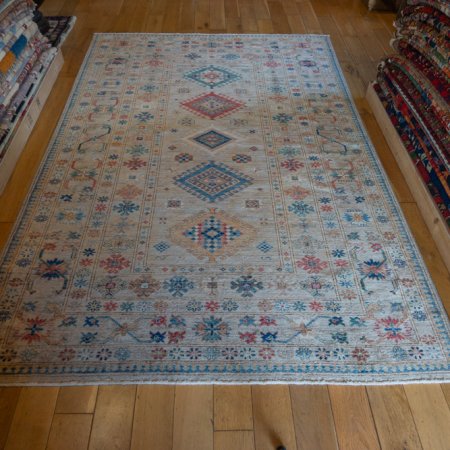 Hand-Knotted Kazak Rug From Afghanistan