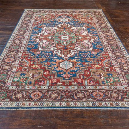 Hand-Knotted Afghan Heriz Rug From Afghanistan