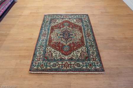 Hand-Knotted Indo Heriz Rug From India