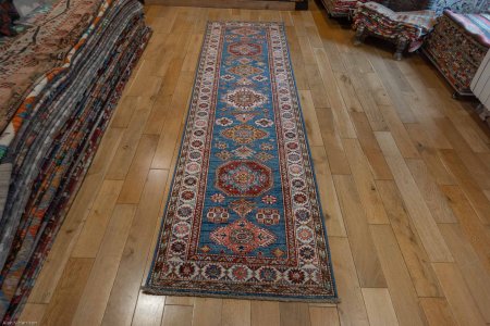 Hand-Knotted Kazak Runner From Afghanistan